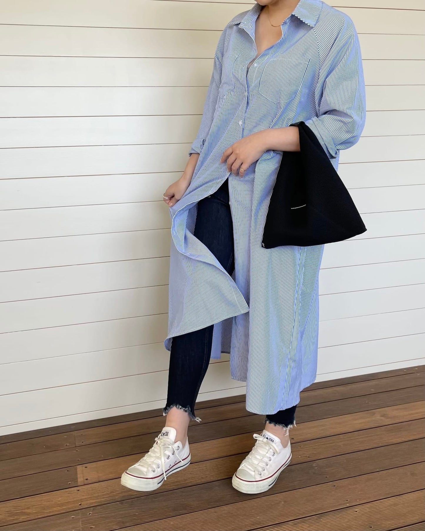 ストライプロングオーバーシャツ