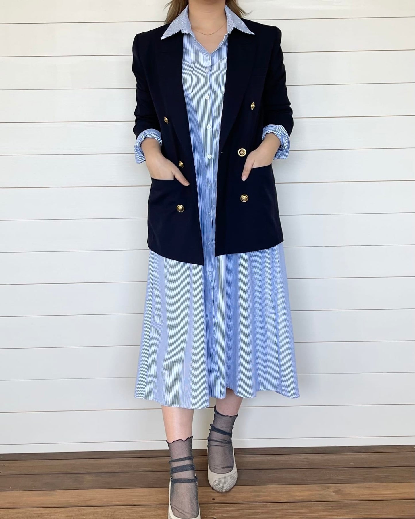 ストライプロングオーバーシャツ