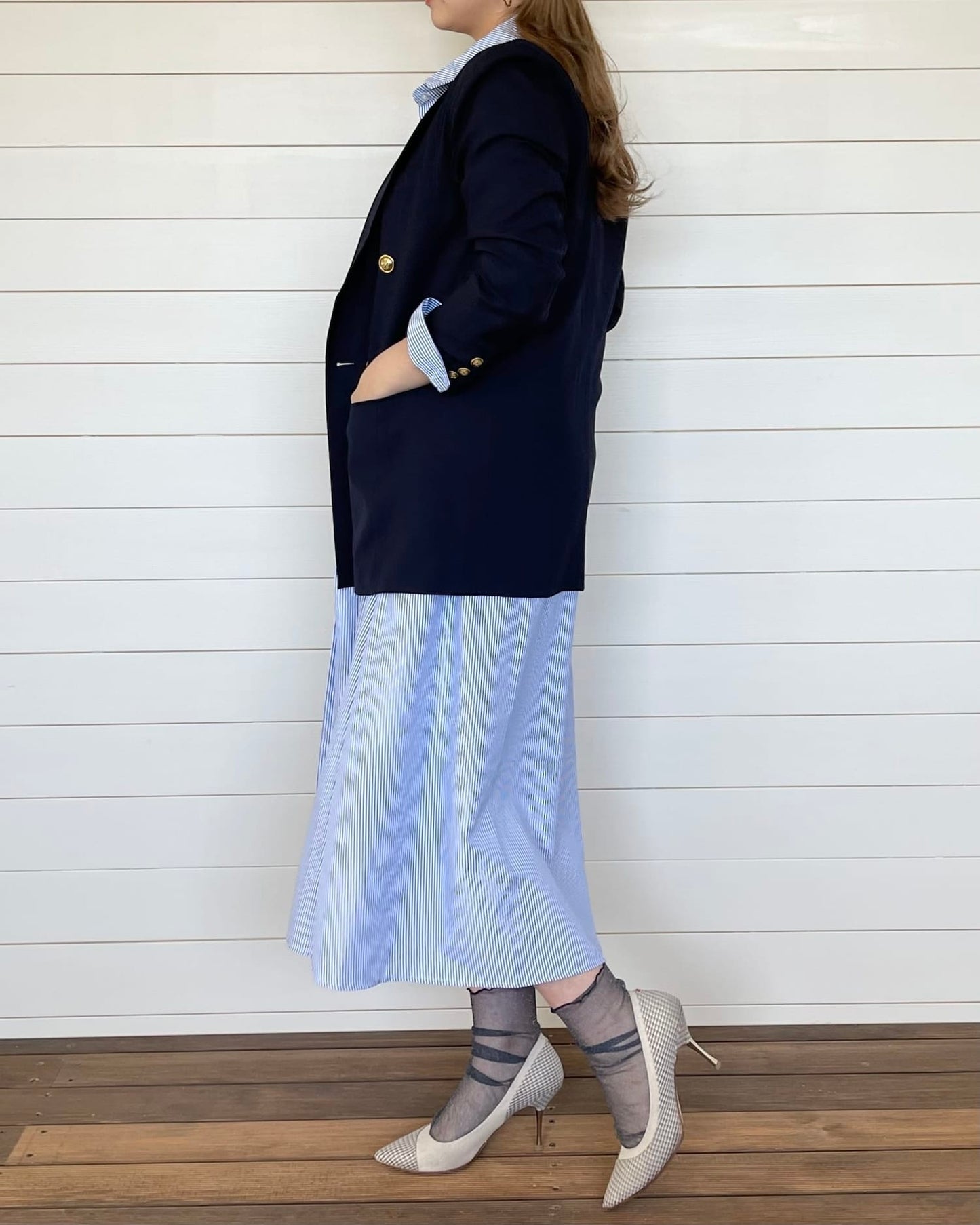 ストライプロングオーバーシャツ