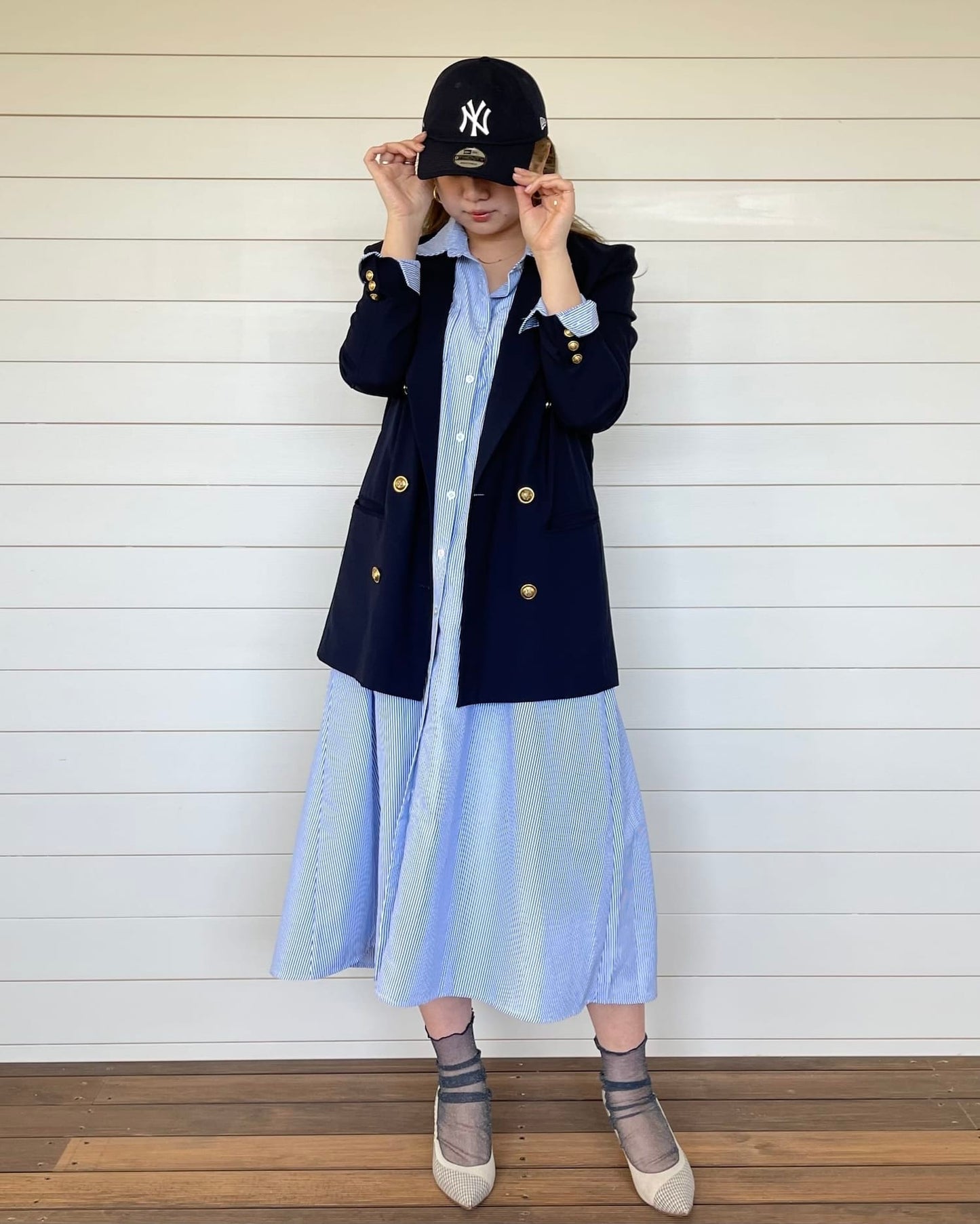 ストライプロングオーバーシャツ