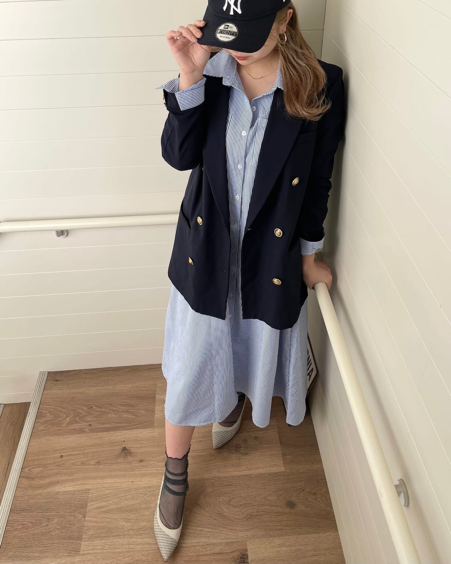 ストライプロングオーバーシャツ