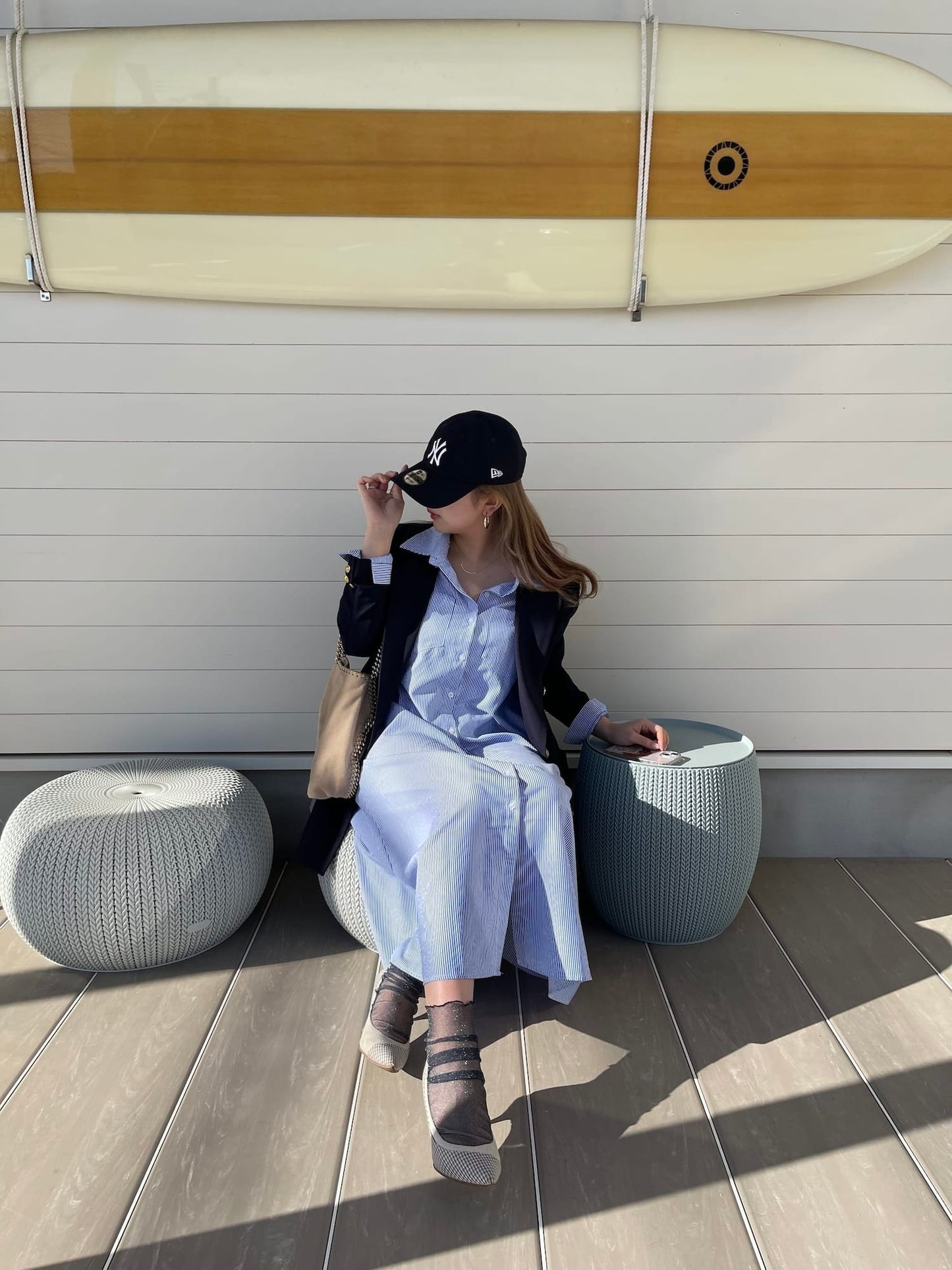 ストライプロングオーバーシャツ