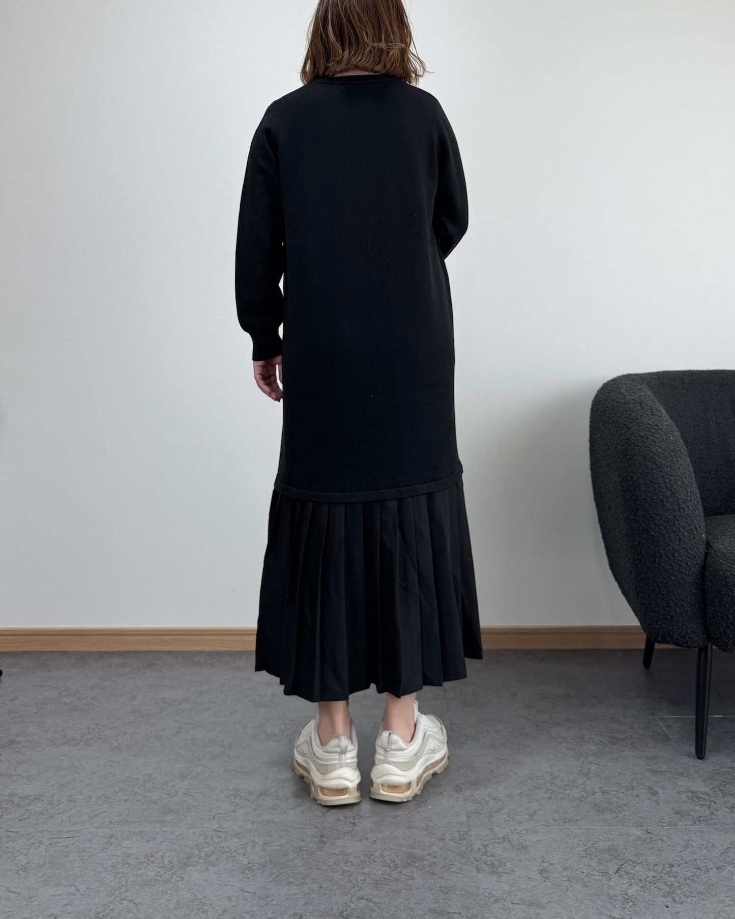 裾プリーツニットワンピ