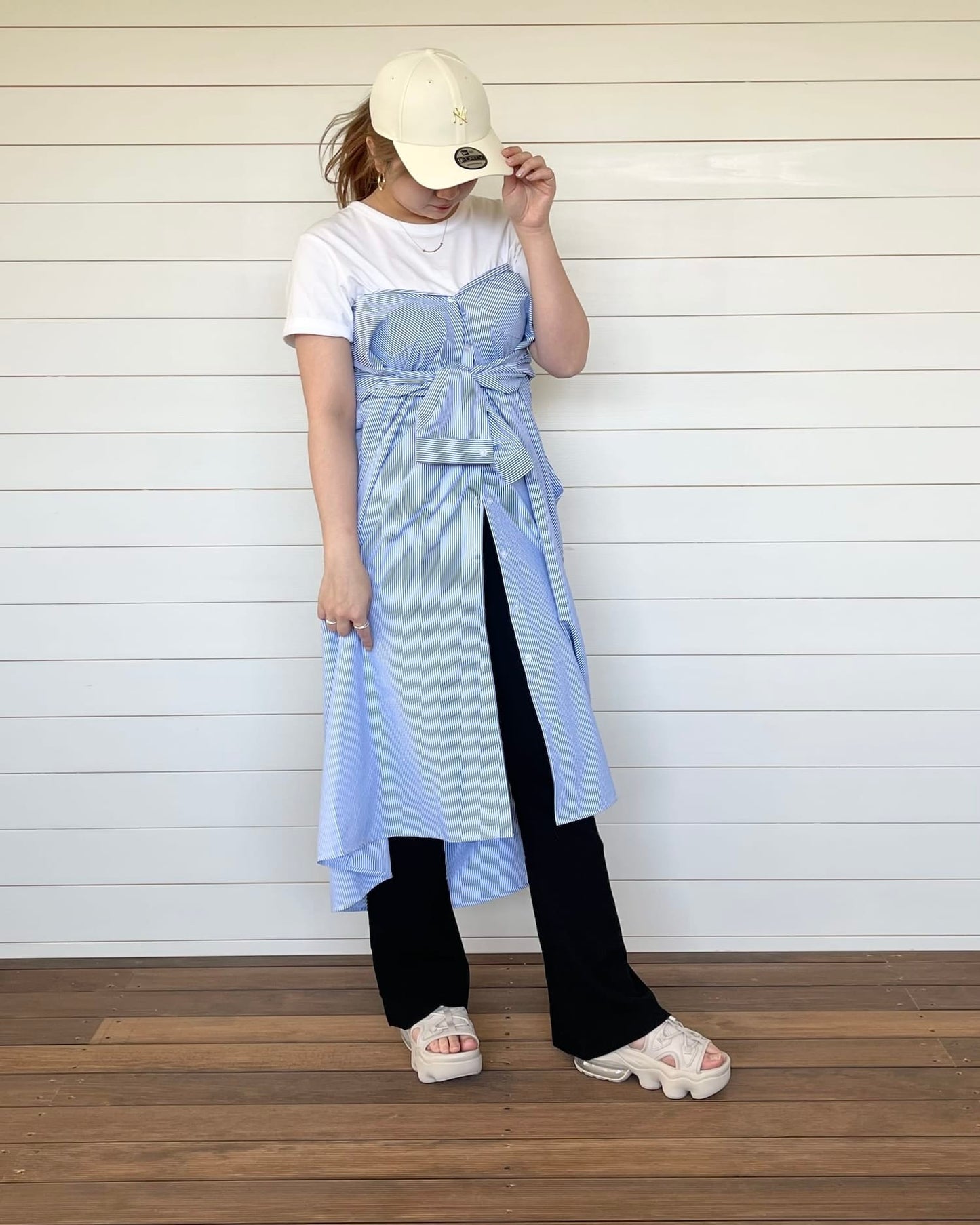 ストライプロングオーバーシャツ