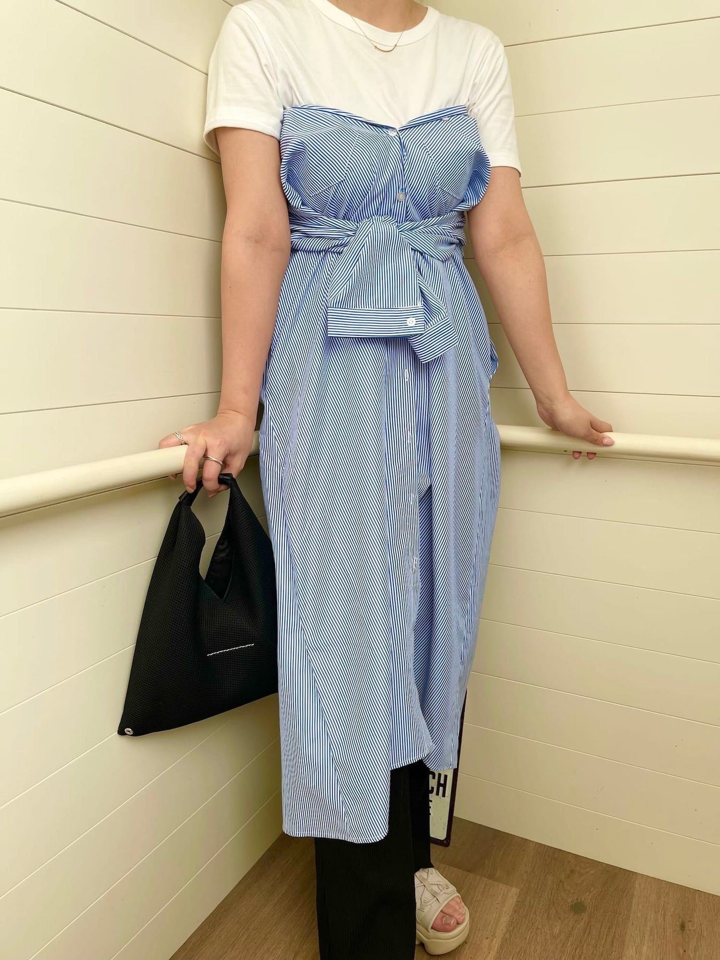 ストライプロングオーバーシャツ