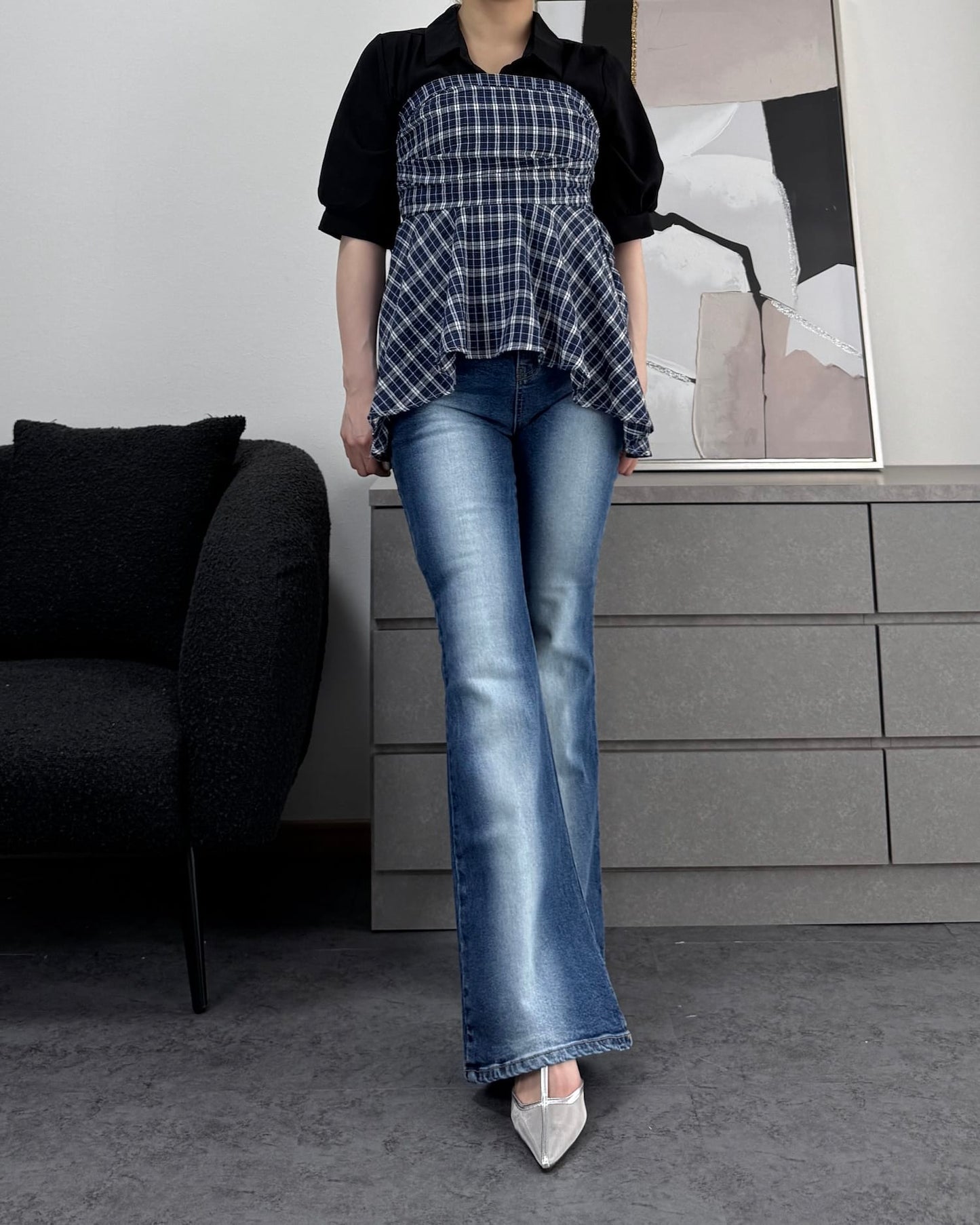 透かしポインテッドトゥストラップミュール