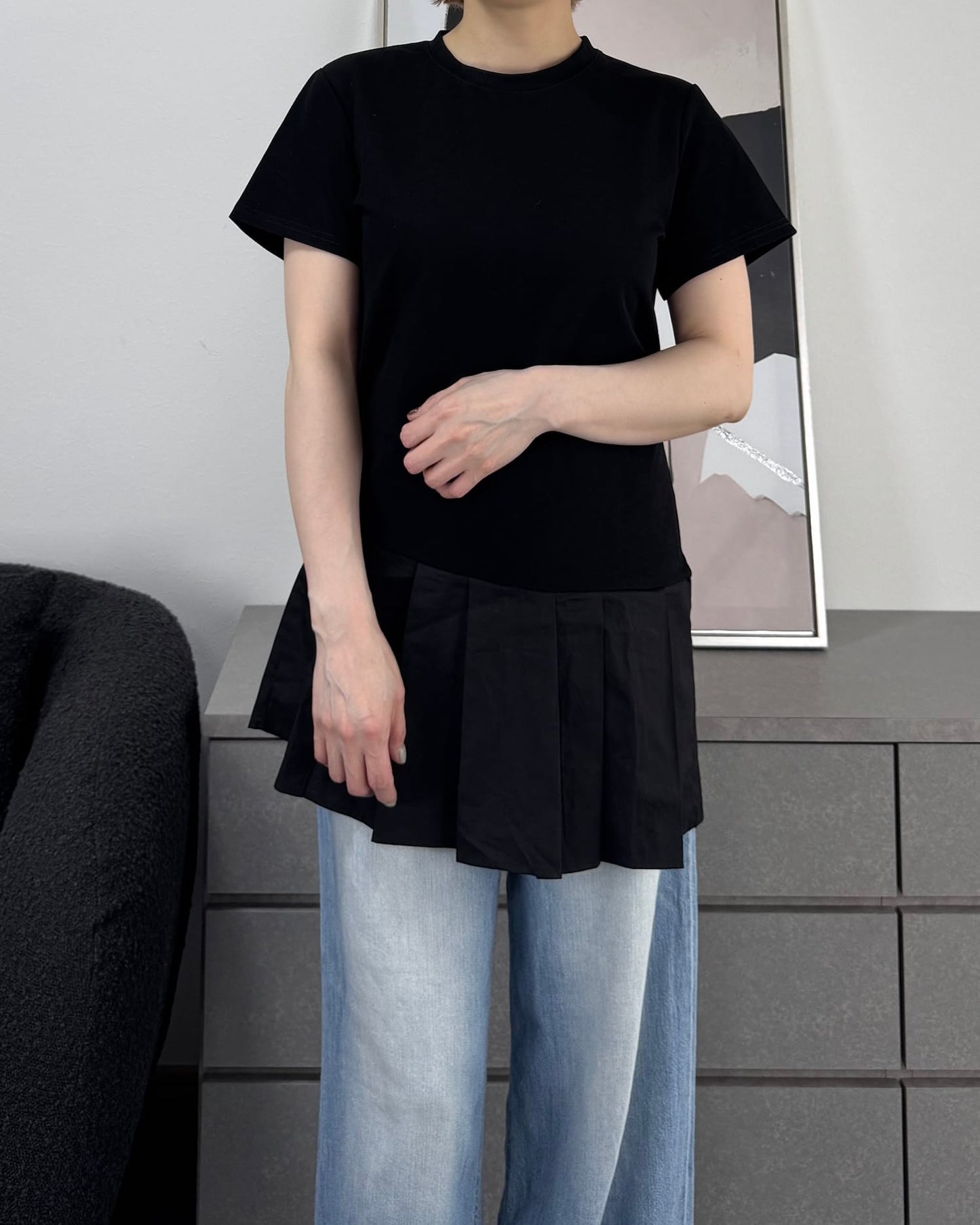 プリーツ切り替えTシャツ