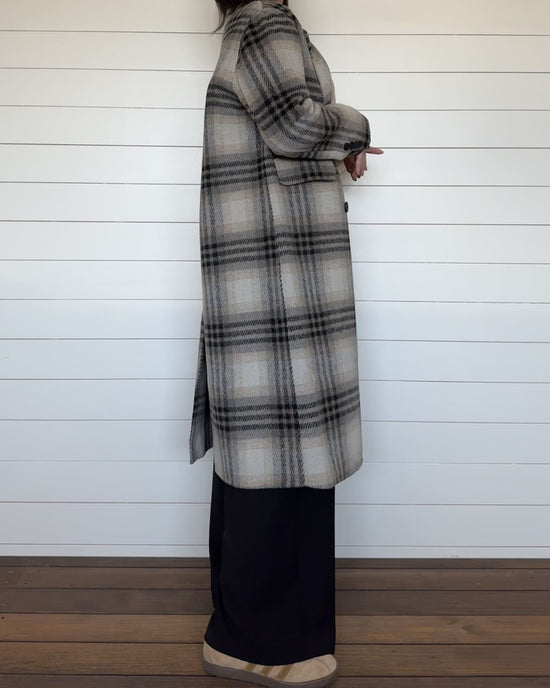 チェックロングウールコート