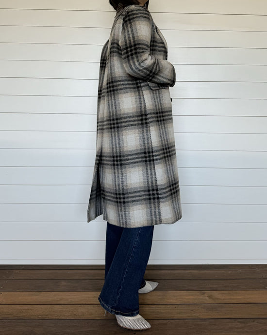 チェックロングウールコート