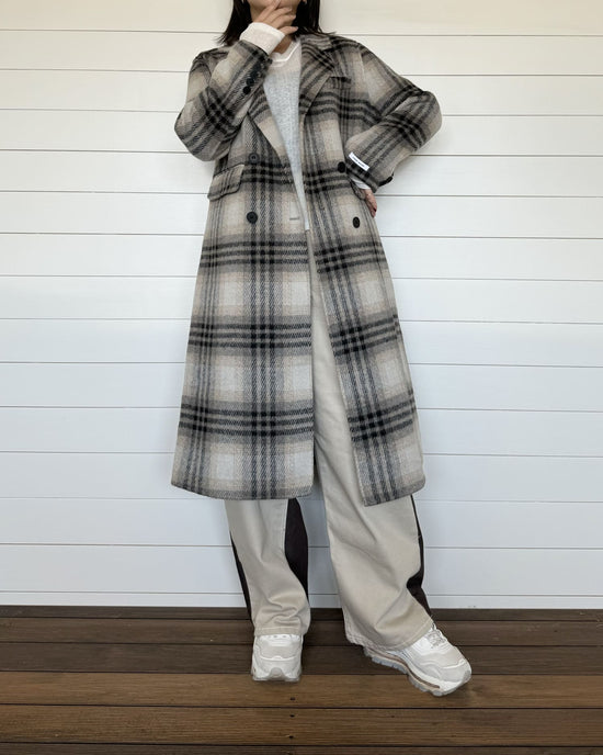 チェックロングウールコート