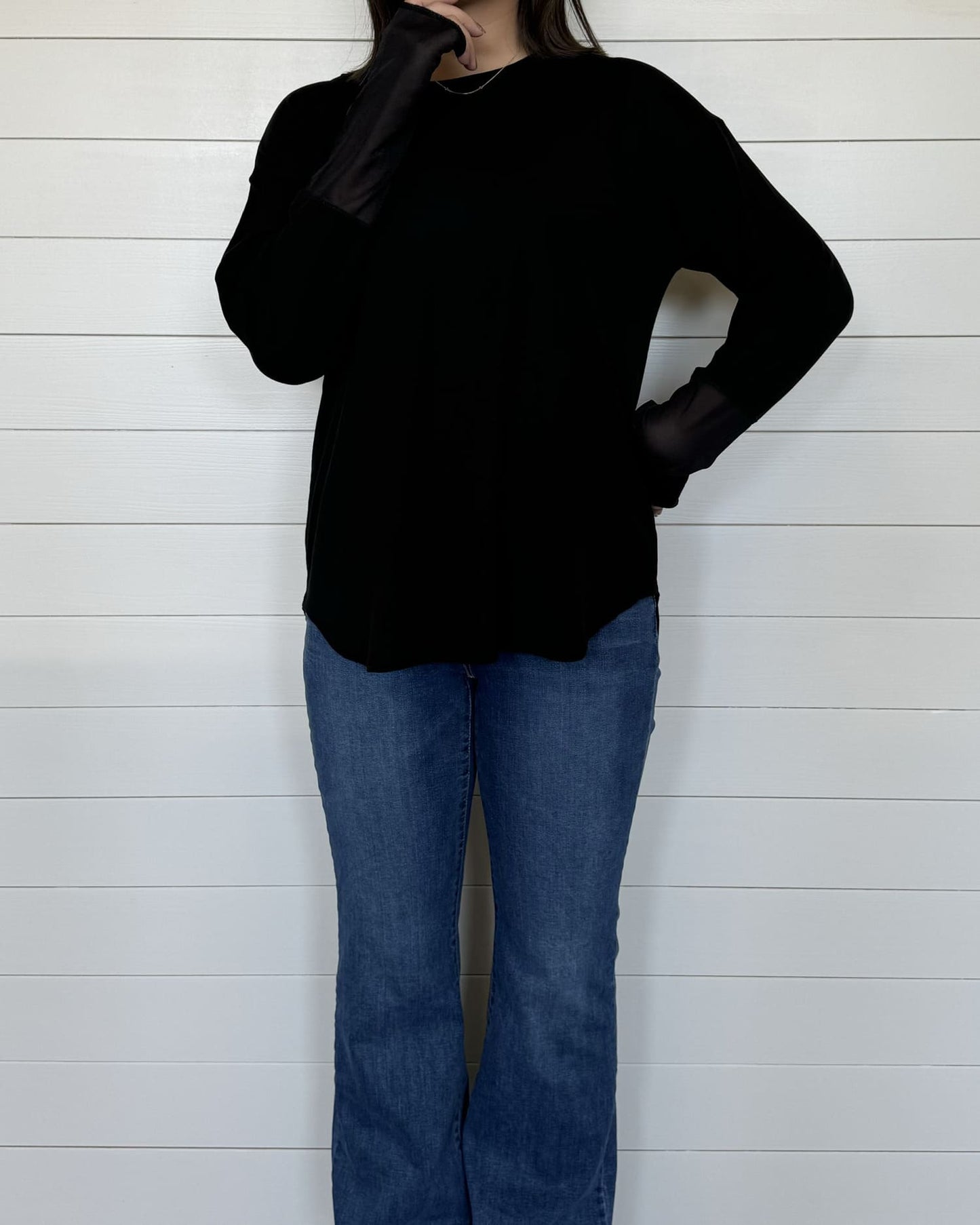 袖シアーカットソー