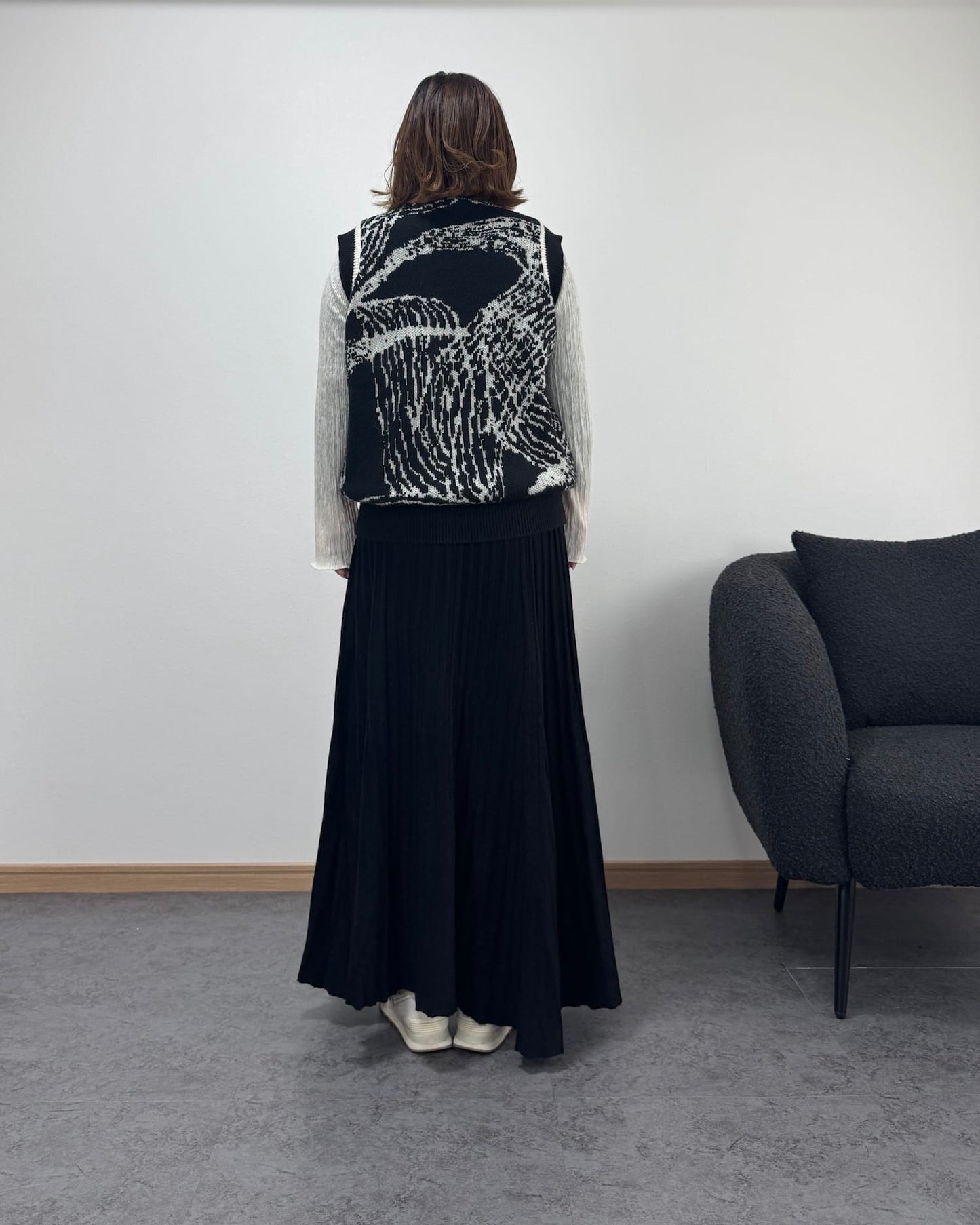 総柄モノトーンニットベスト