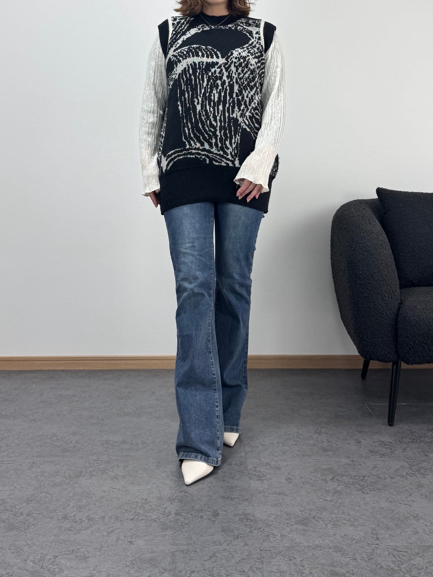 総柄モノトーンニットベスト