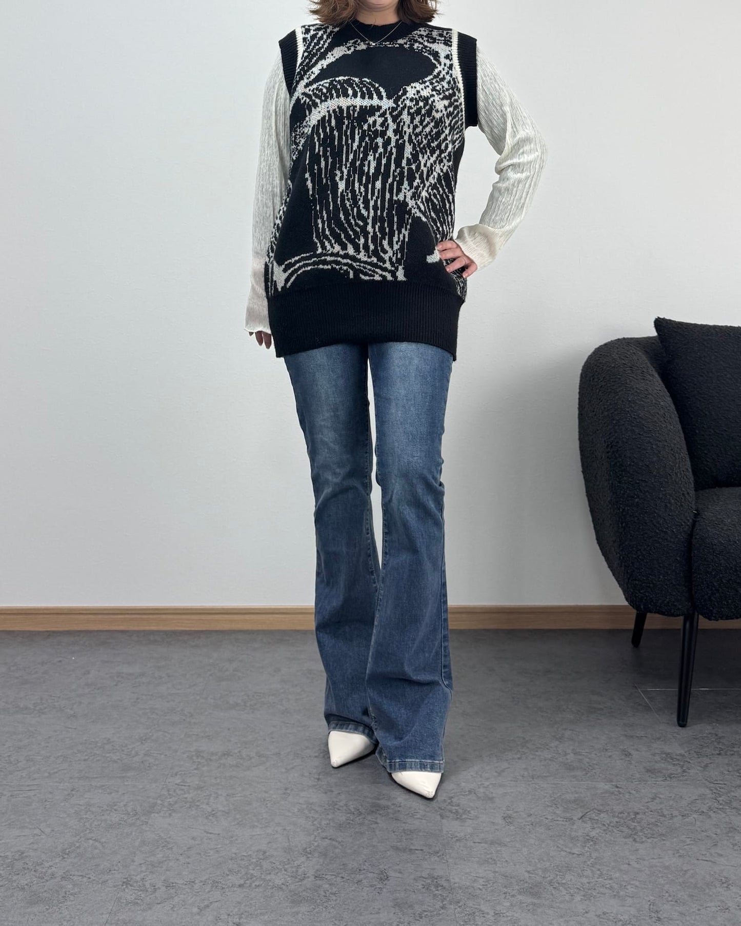 総柄モノトーンニットベスト