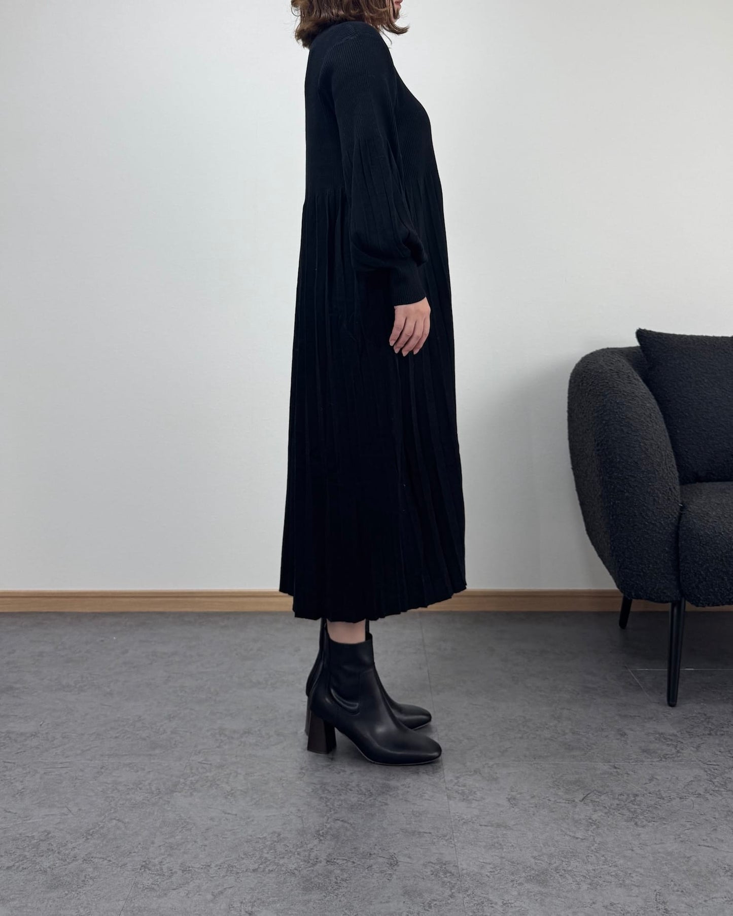 プリーツハイウエスト切り替えワンピース