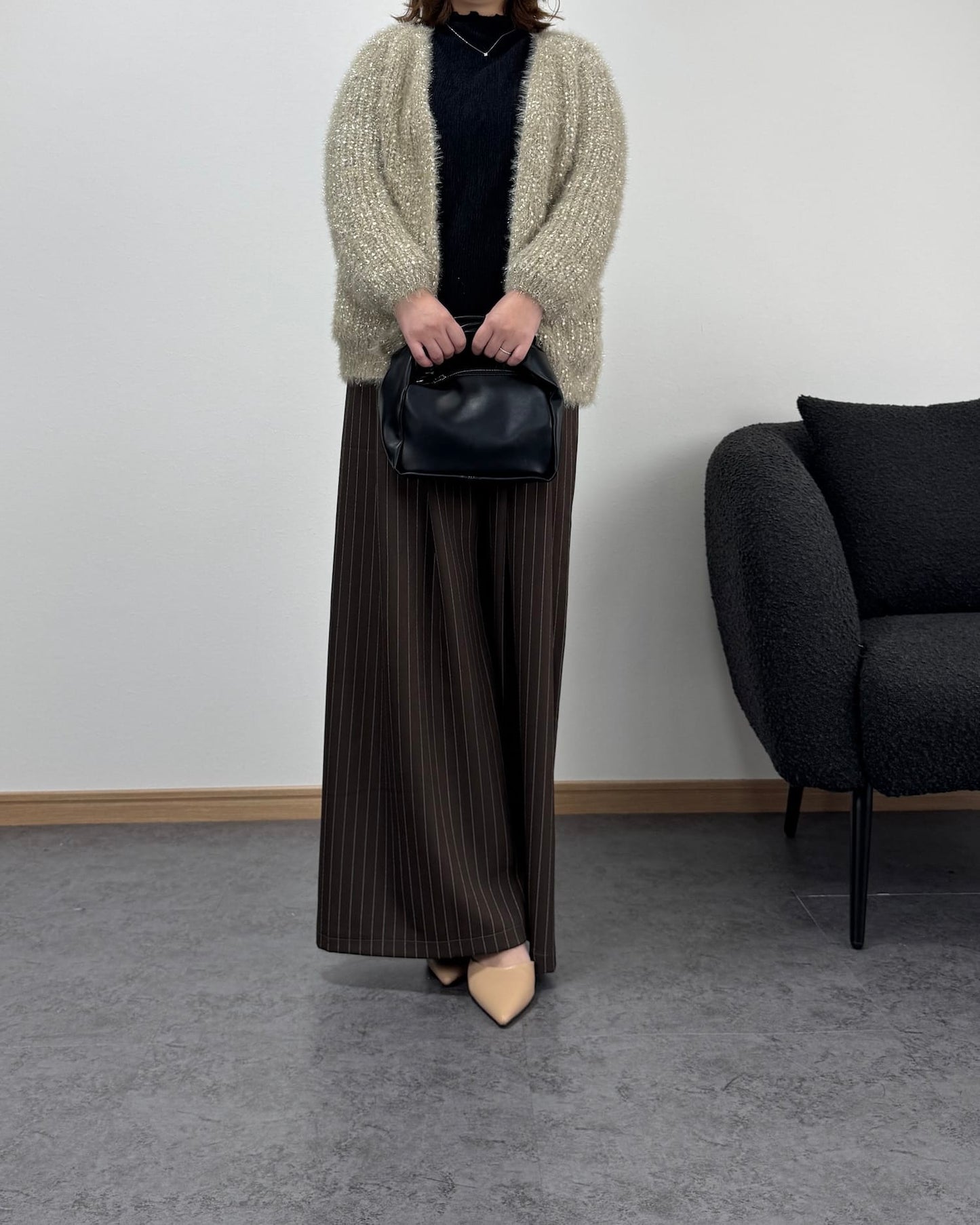 リボン編みラメニットカーディガン