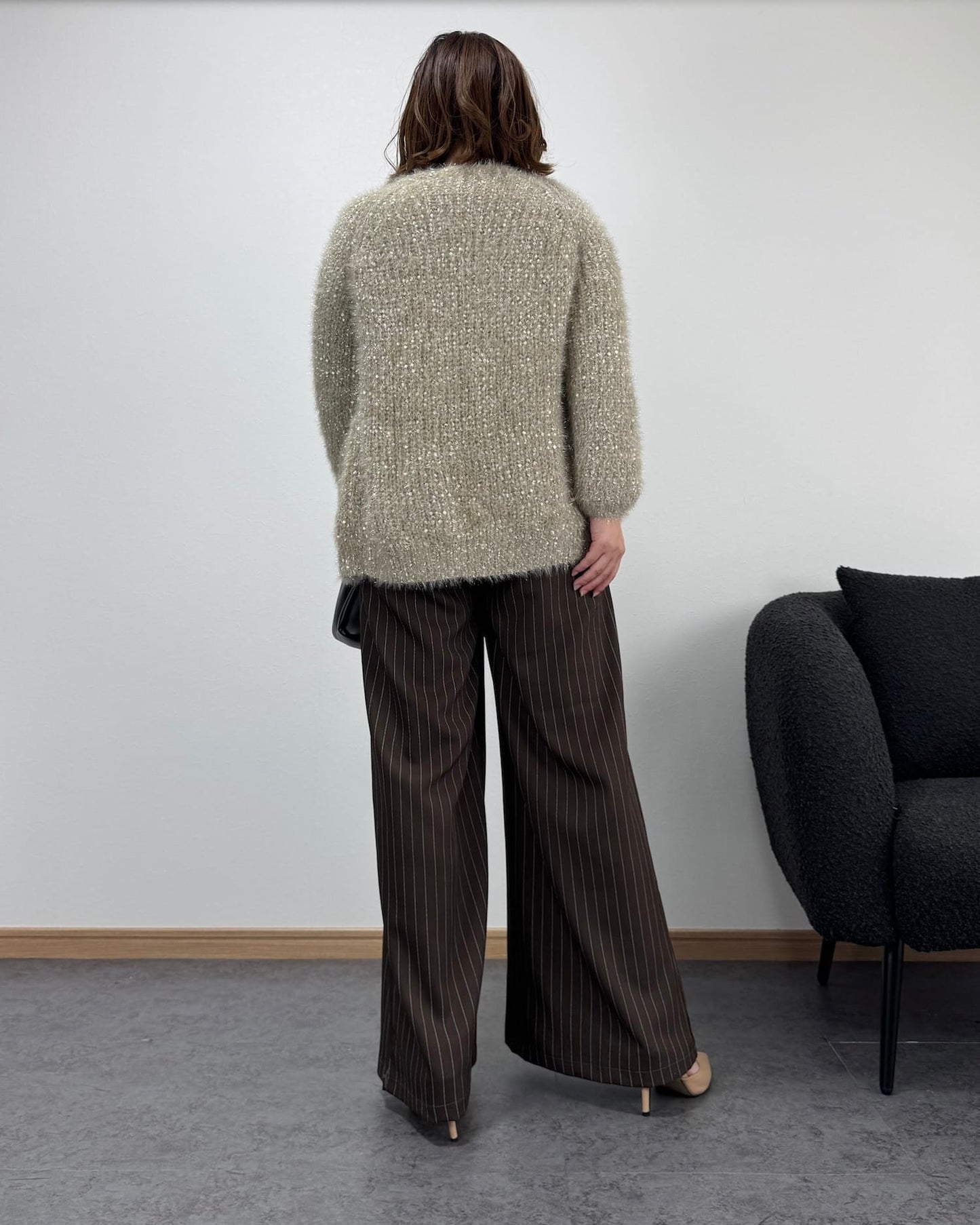 リボン編みラメニットカーディガン