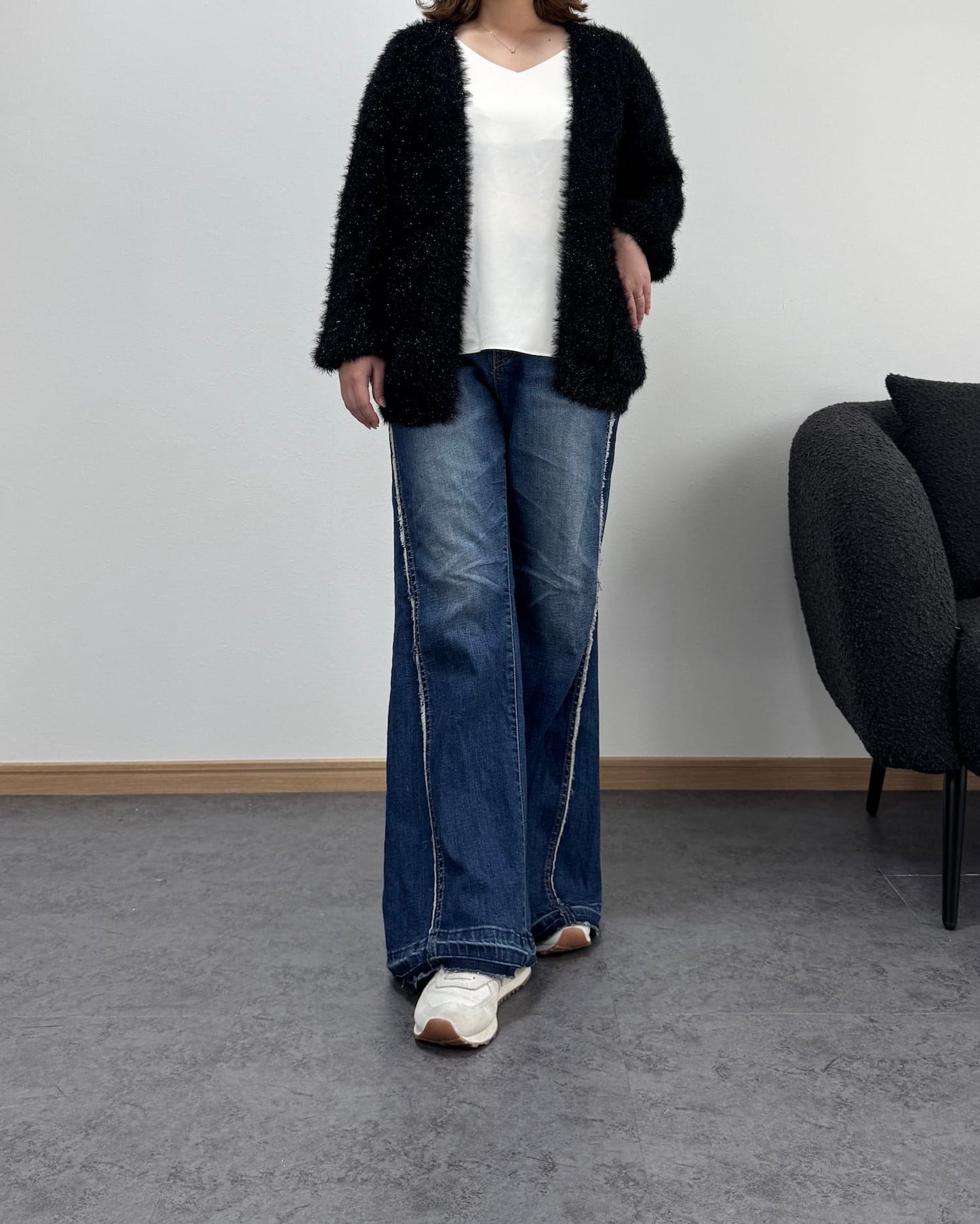 リボン編みラメニットカーディガン