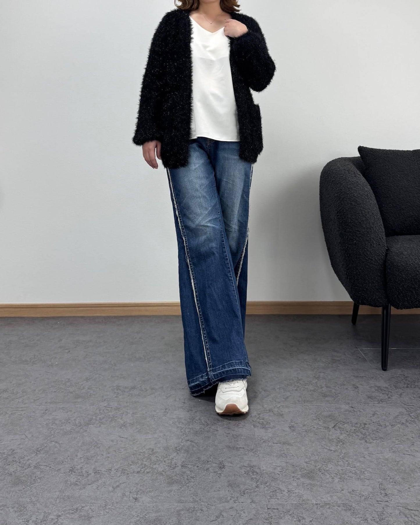 リボン編みラメニットカーディガン