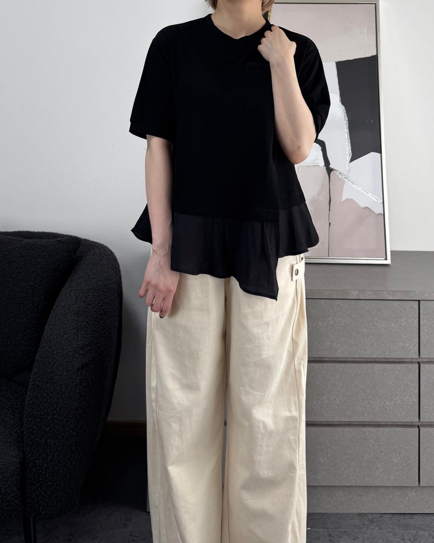フリル切り替えデザインTシャツ