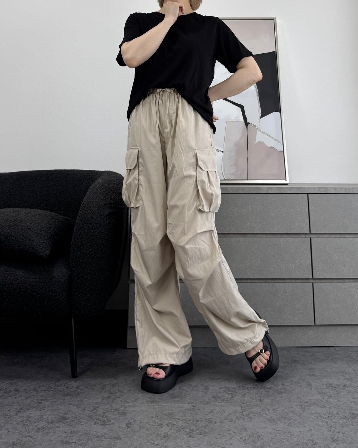 とろみシャーリングカーゴパンツ