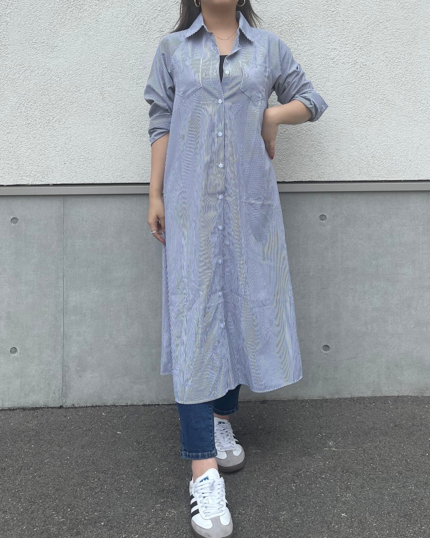 ストライプロングオーバーシャツ