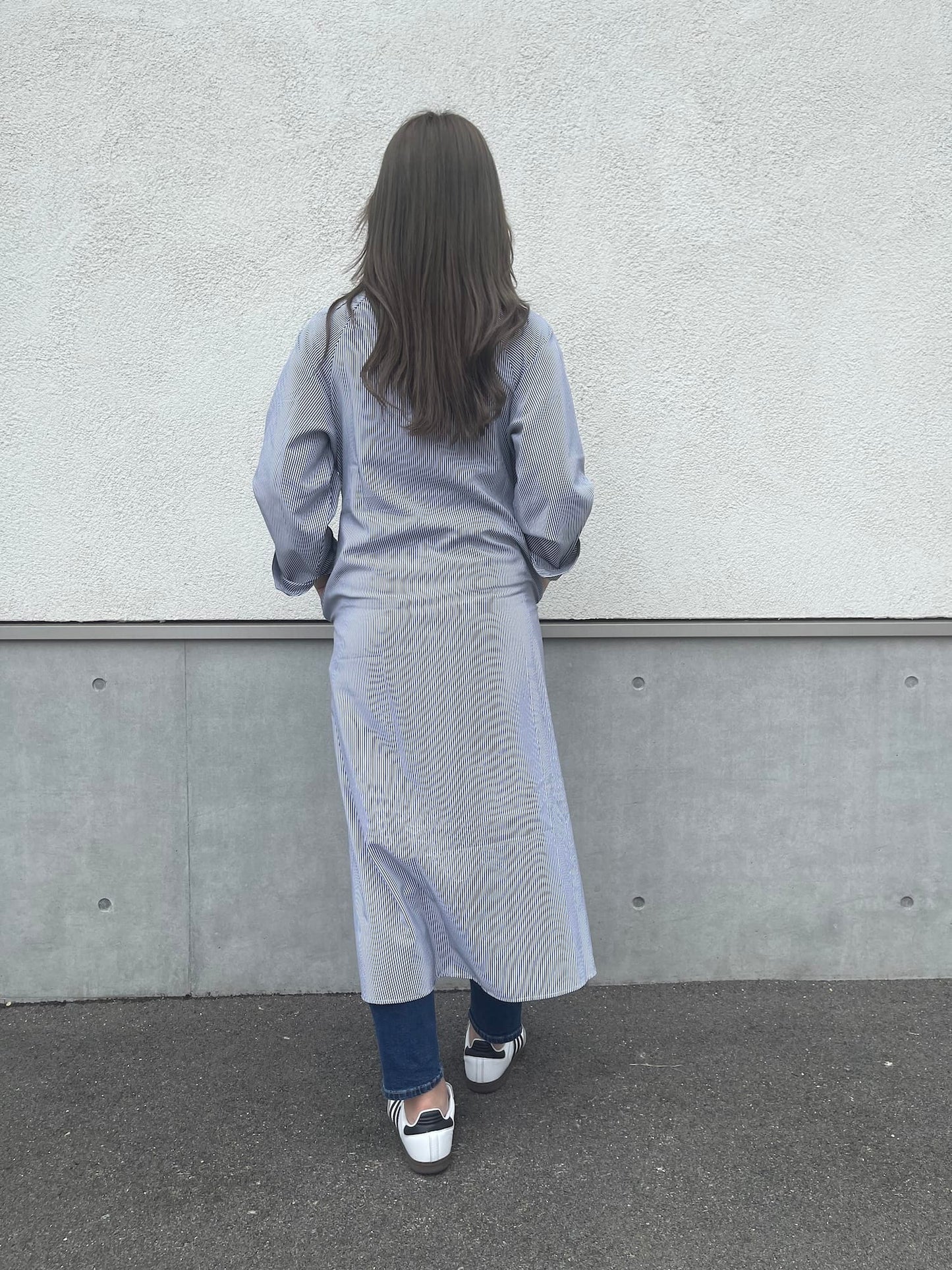 ストライプロングオーバーシャツ