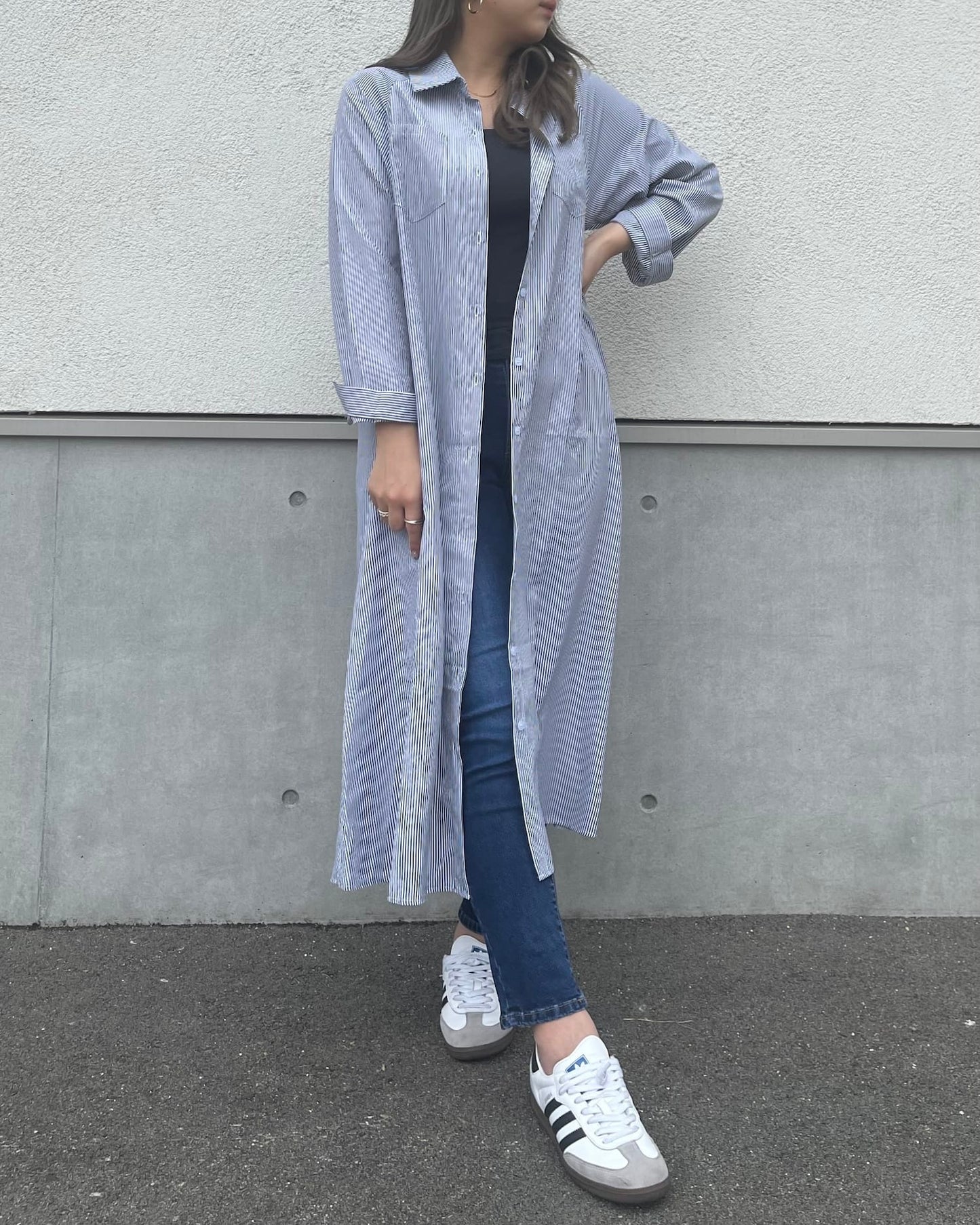 ストライプロングオーバーシャツ