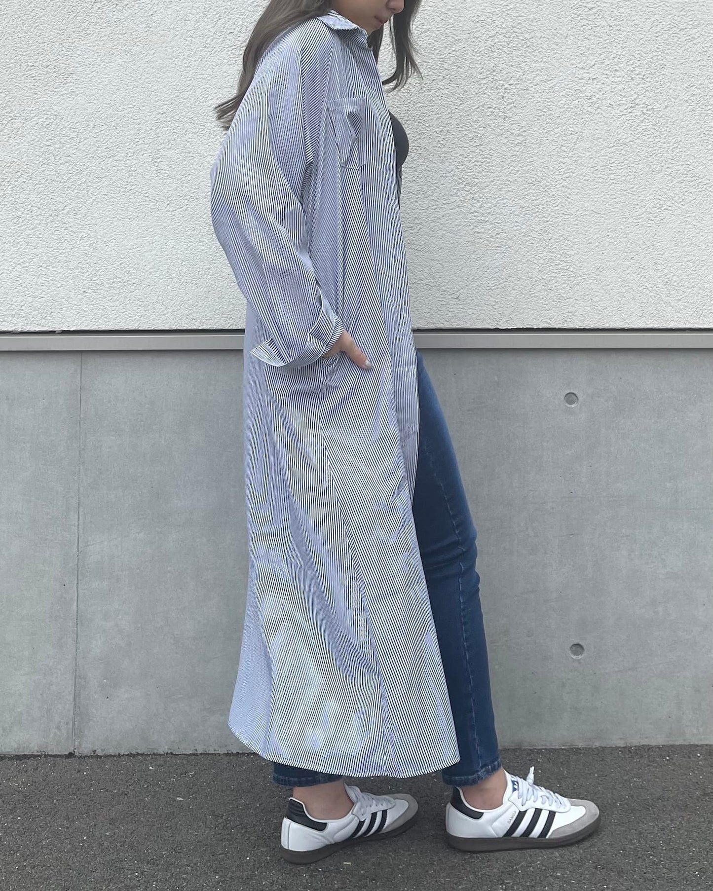 ストライプロングオーバーシャツ