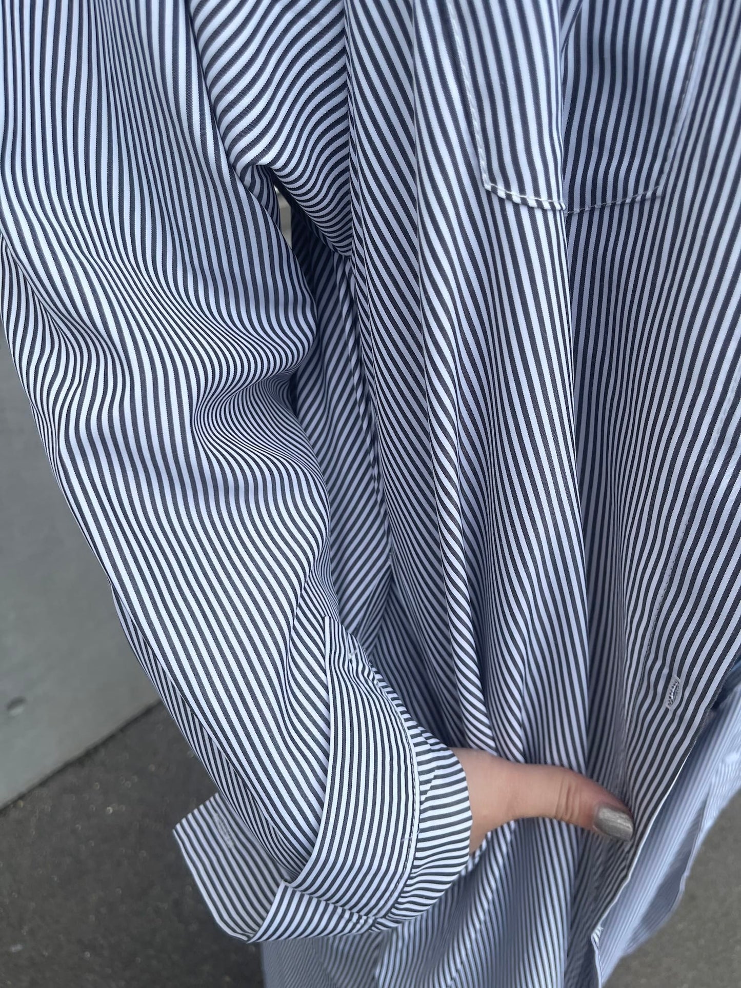 ストライプロングオーバーシャツ