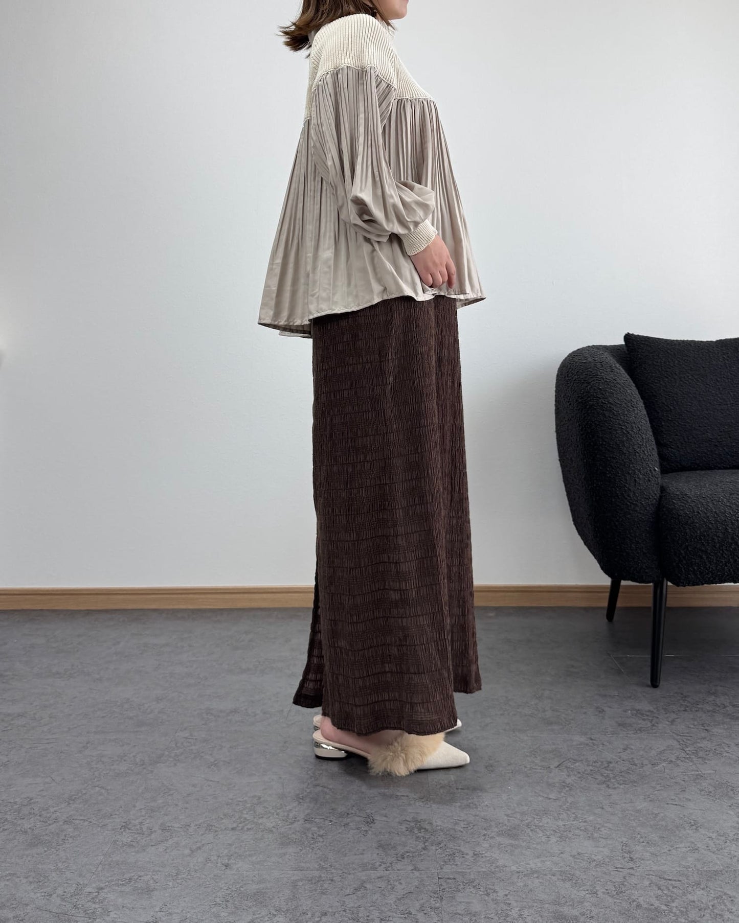 プリーツ切り替えタートルトップス【O.W-beside-】