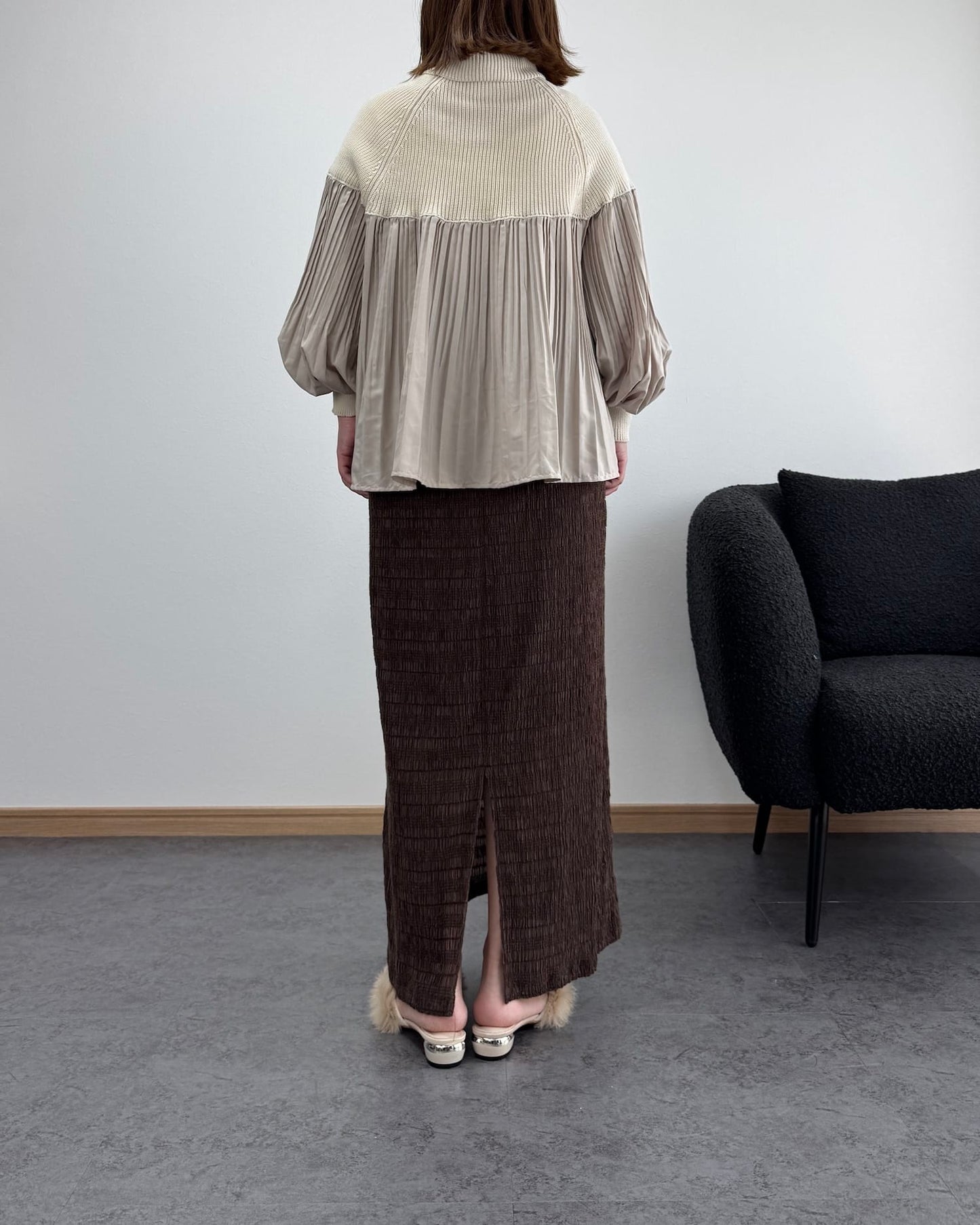 プリーツ切り替えタートルトップス【O.W-beside-】