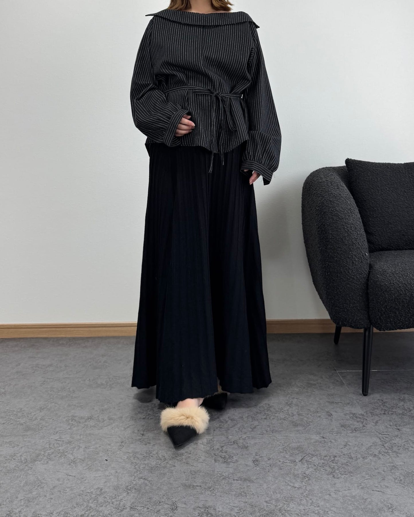 セミオフショルピンストライプトップス【3way】