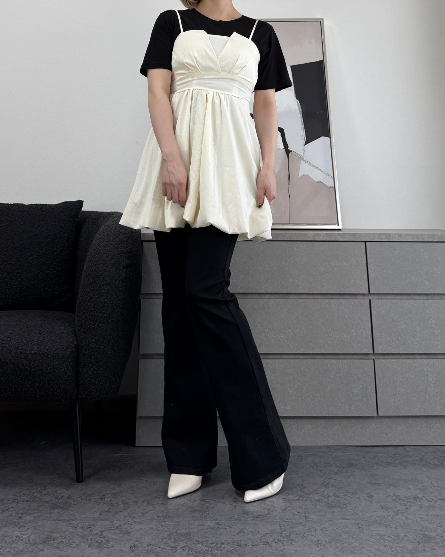 【体型カバー】バックリボンバルーンビスチェ