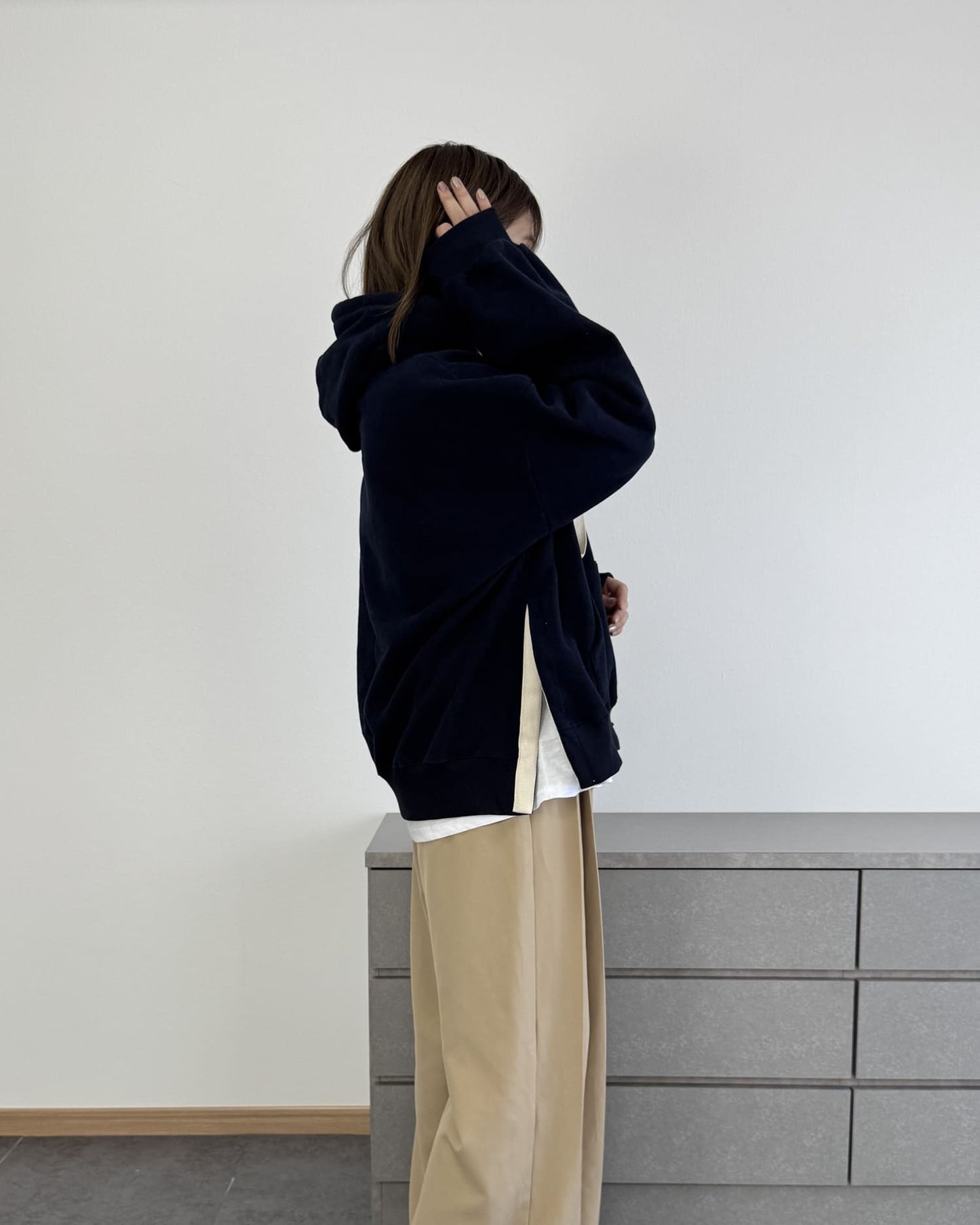 カットソーレイヤードパーカー