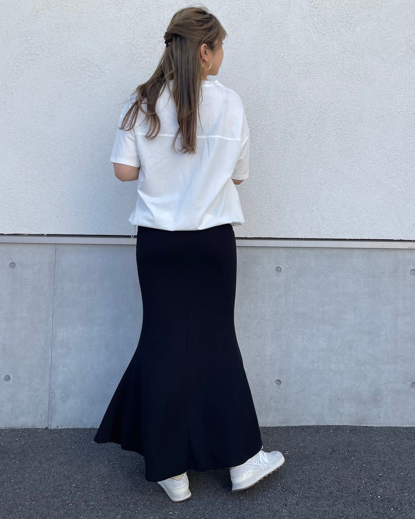 裾ドロストデザインTシャツ