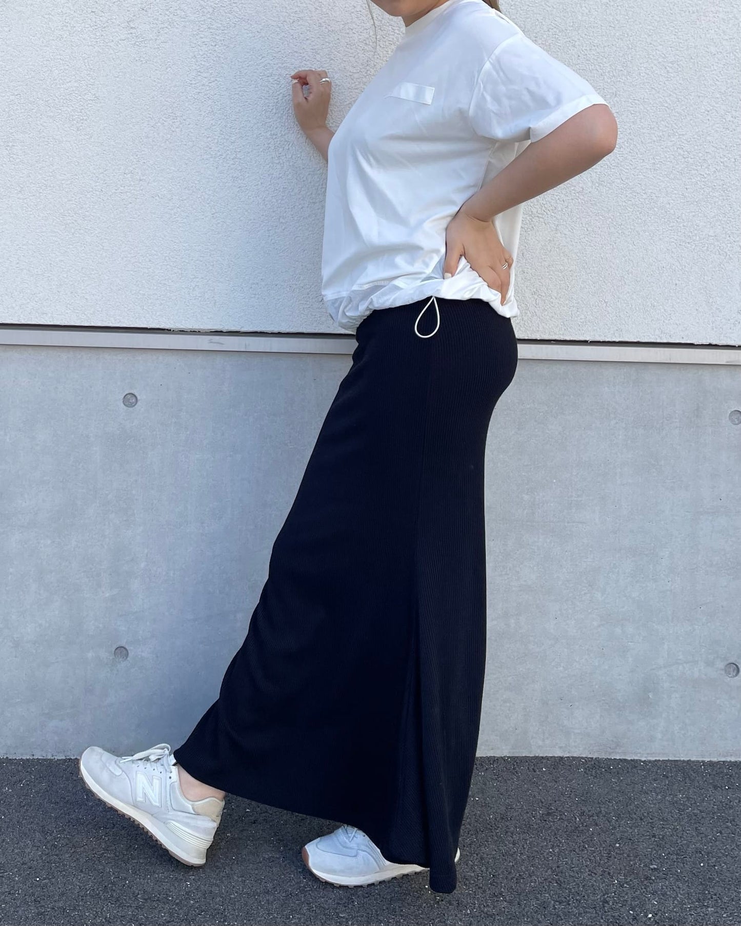 裾ドロストデザインTシャツ