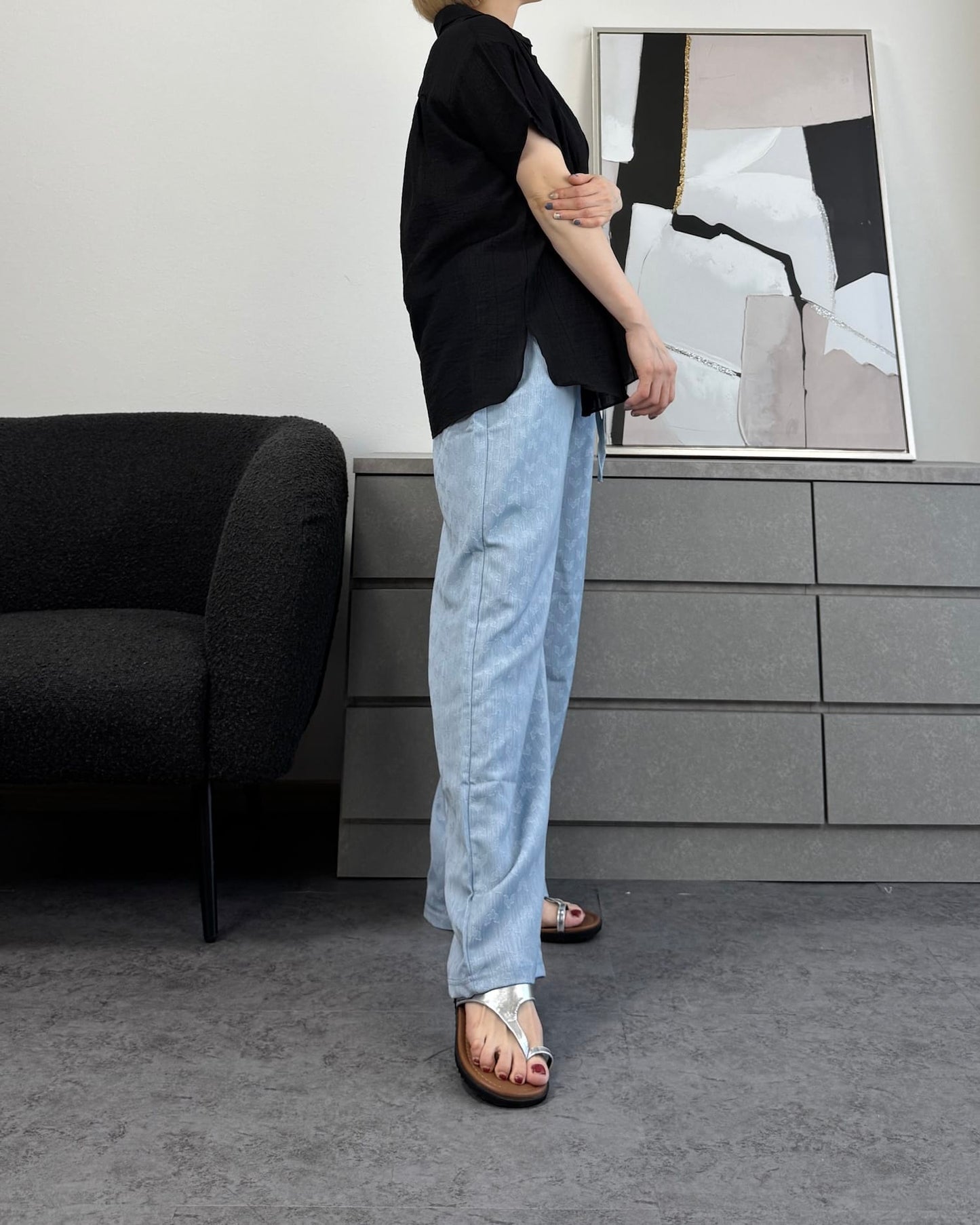 総柄ソフトタッチパンツ