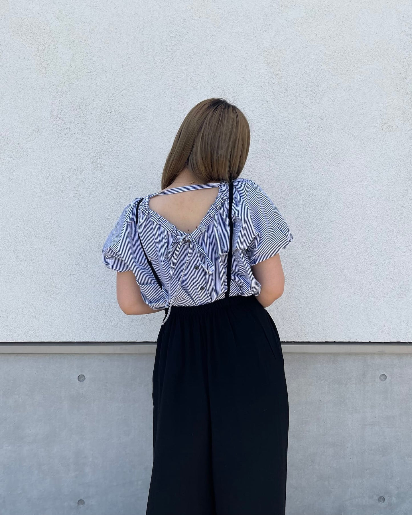 ナチュラルパフスリーブ ストライプブラウス