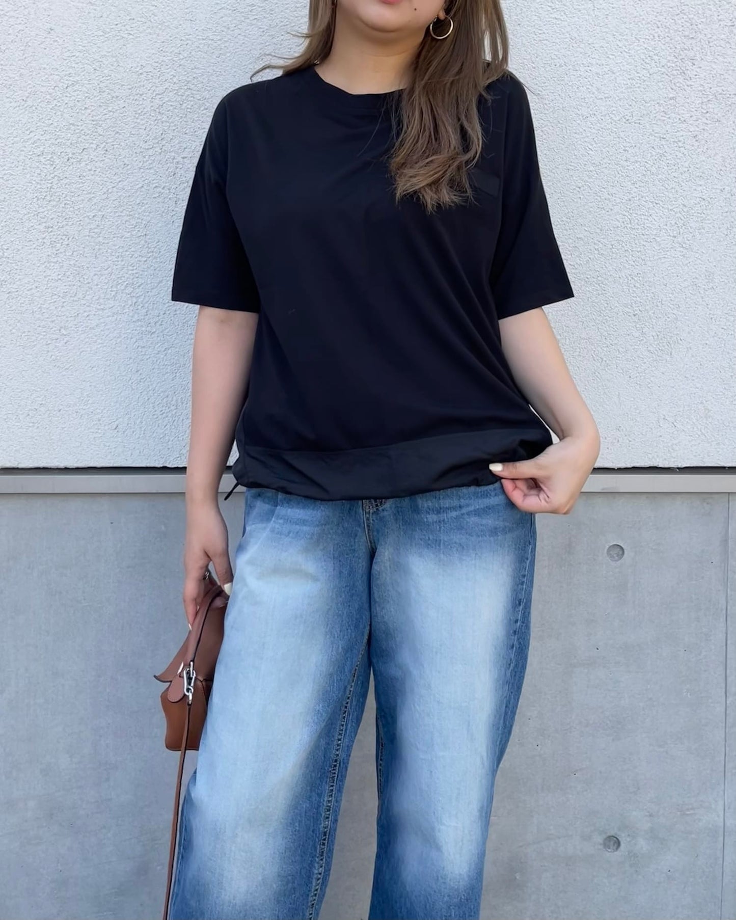 裾ドロストデザインTシャツ