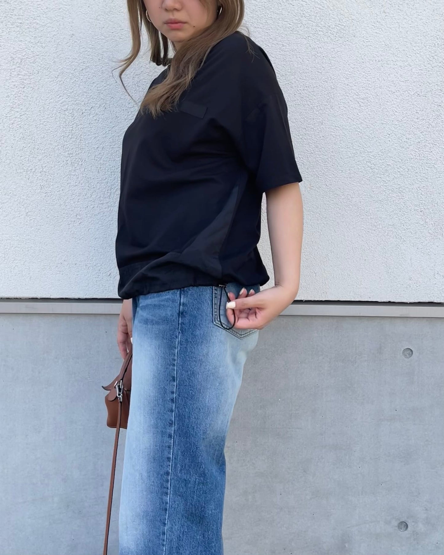 裾ドロストデザインTシャツ