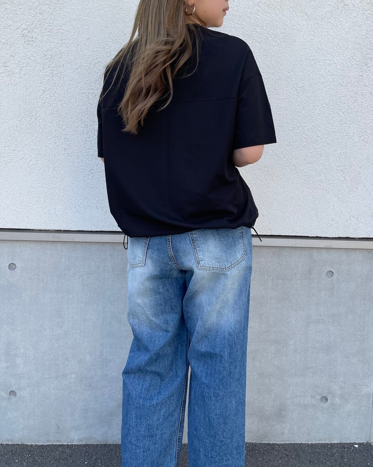 裾ドロストデザインTシャツ