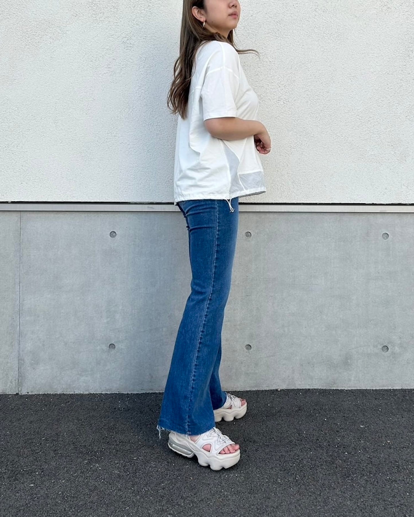 裾ドロストデザインTシャツ