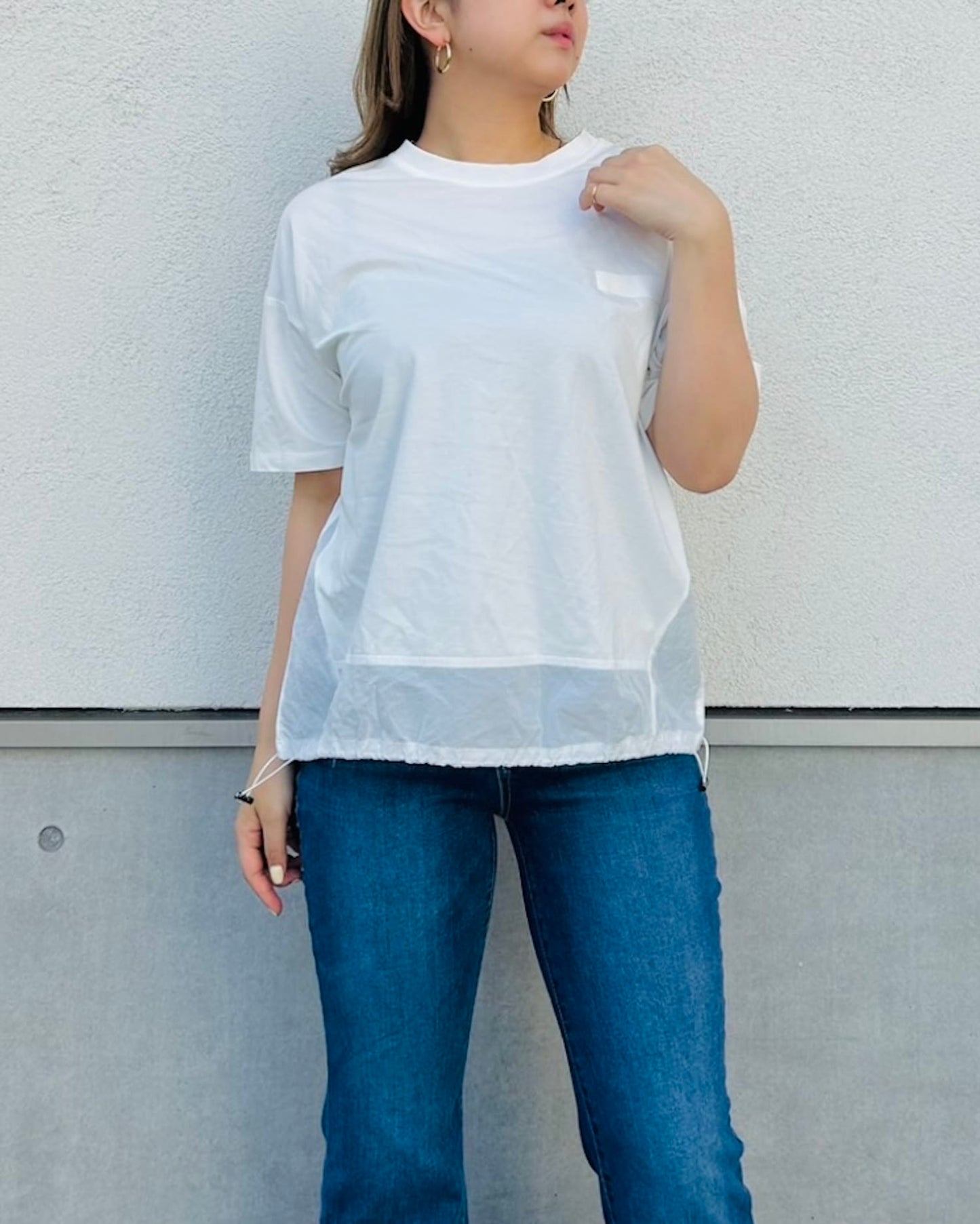 裾ドロストデザインTシャツ