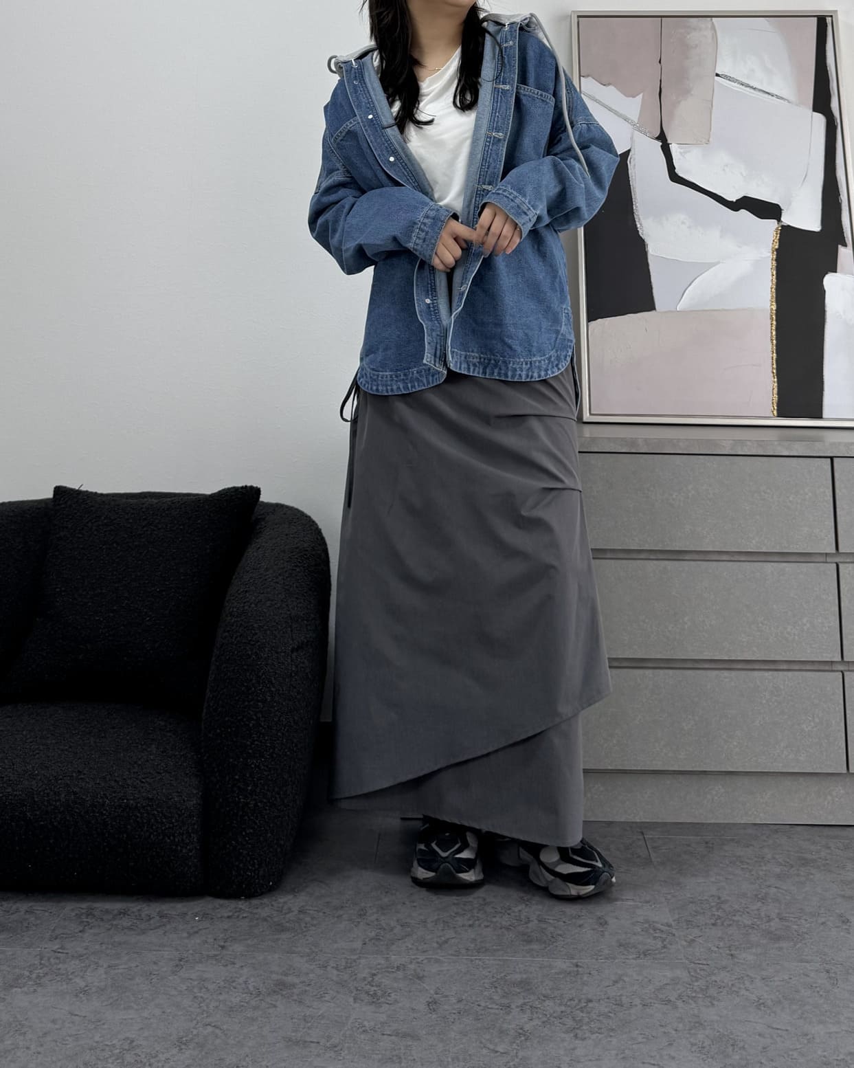 フード付きオーバーデニムブルゾン