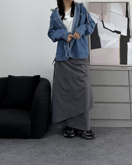 フード付きオーバーデニムブルゾン