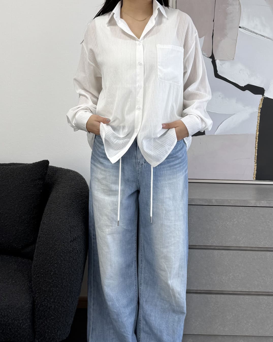 ストライプシアーシャツ