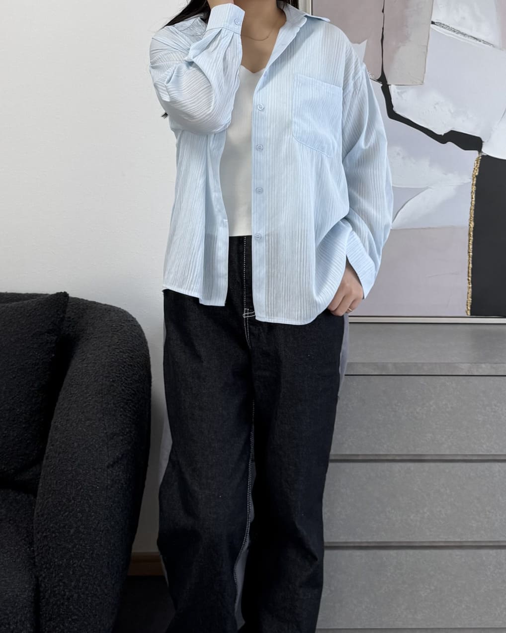 ストライプシアーシャツ