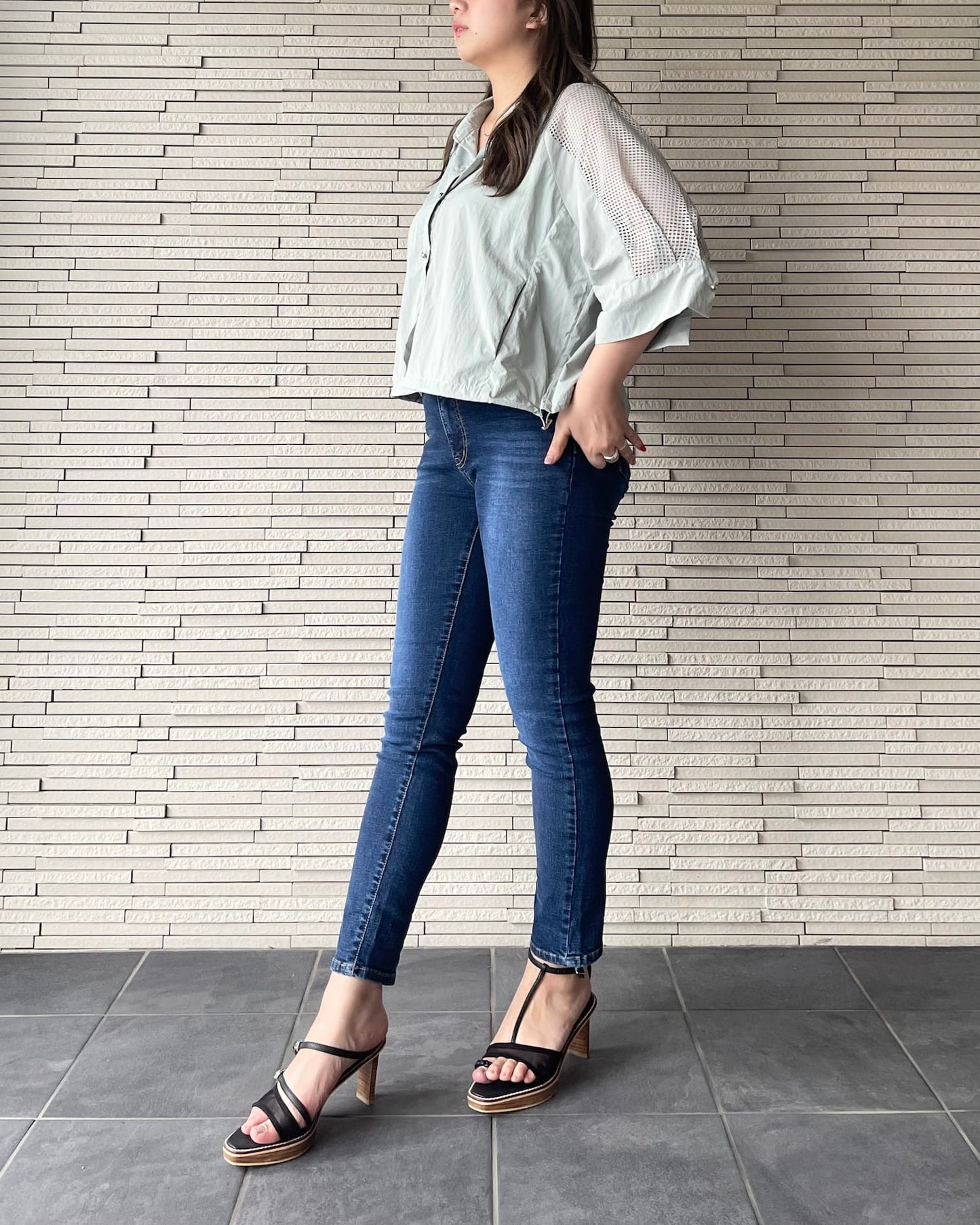 【予約販売】【ウエスト全ゴム】美シルエットストレッチスキニーデニム