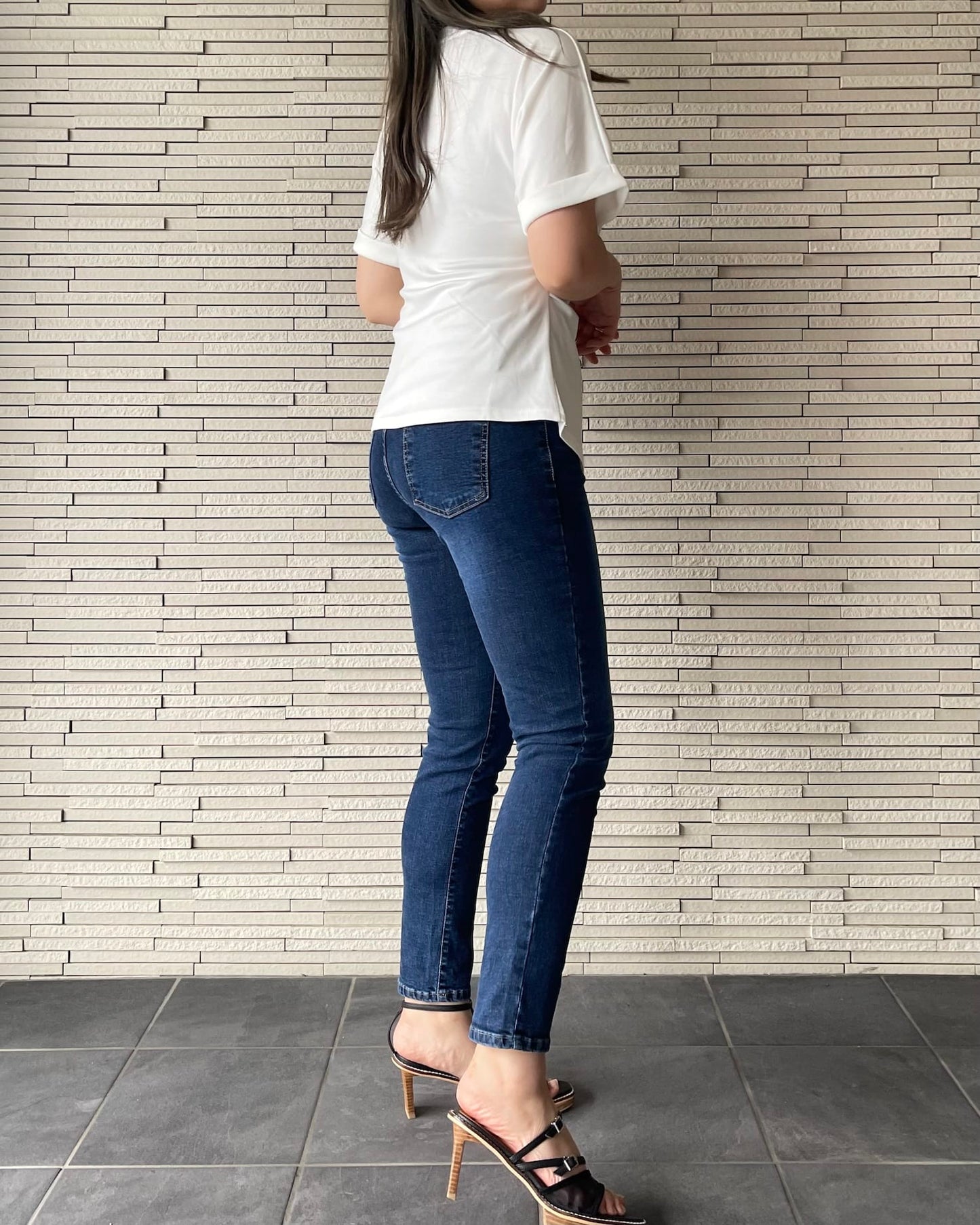 【予約販売】【ウエスト全ゴム】美シルエットストレッチスキニーデニム